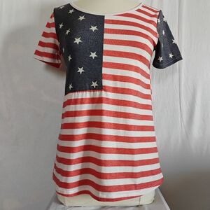Women's American Flag T-shirt Stars & Stripes USA Red White & Blue Patriotic Tee